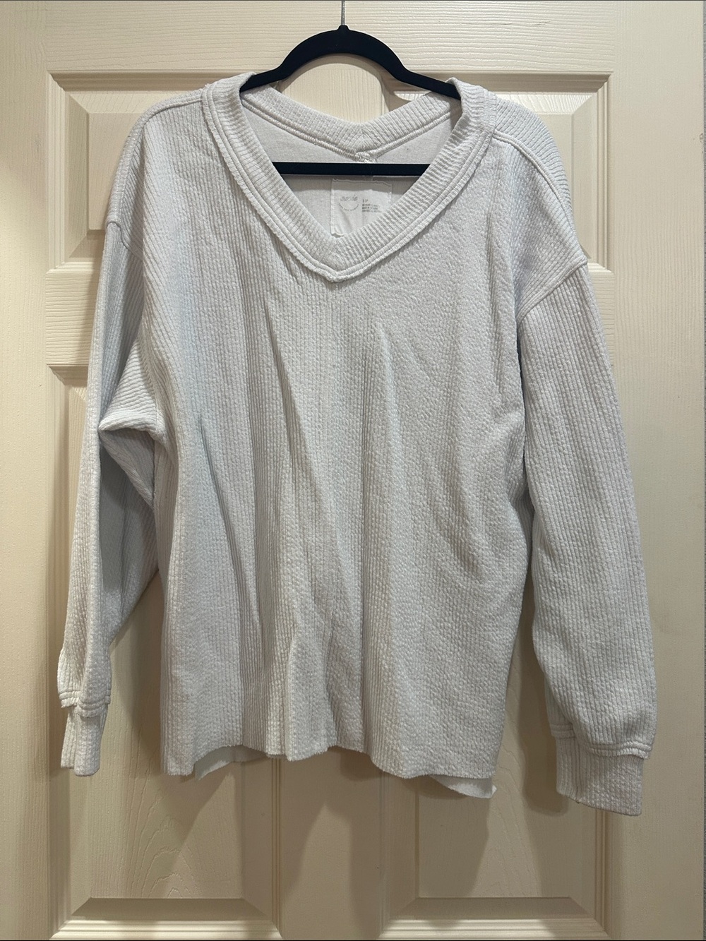 Aerie Cozy V-Neck Waffle Knit Sweater - White